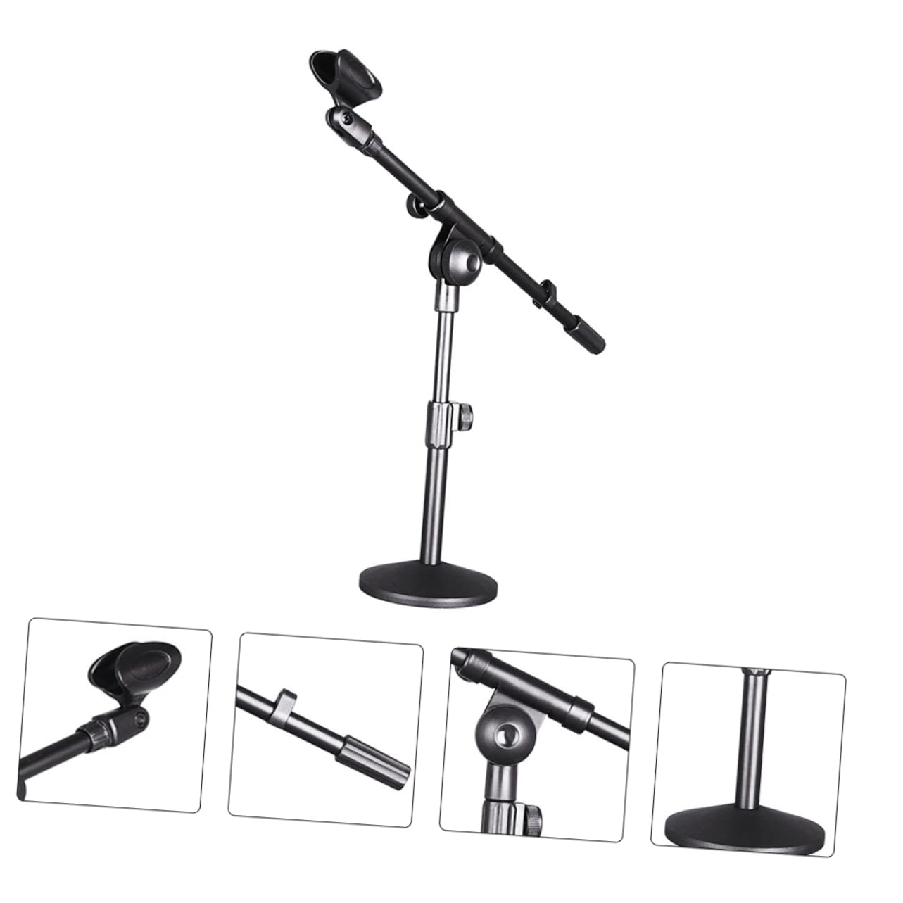 SHOWERORO Supporto per Microfono da Tavolo Base Tonda in Ferro Design Compatto e Leggero Regolabile in Altezza per Performance Sul Palco e Uso Domestico
