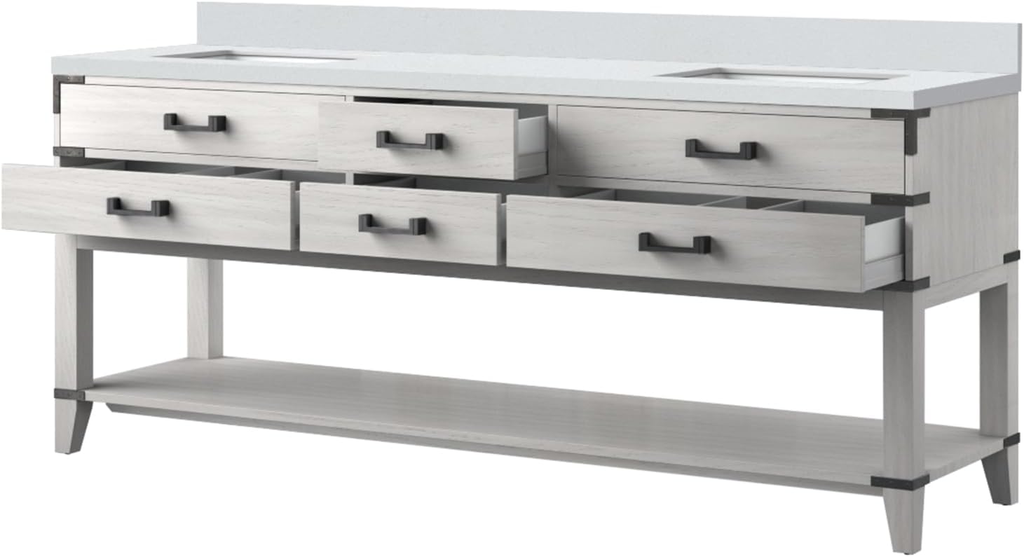 Elegant White Oak Double Bath Vanity for Beauty and Function, 80 in. W x 22 in. D with Polished White Top