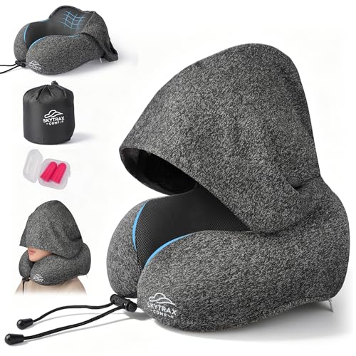 Travel Pillow with Extra Large Hood for Airplane Long Flights Privacy and Comfort Memory Foam with...