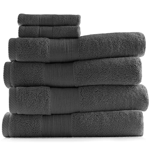 Image of Hearth & Harbor Bath Towels for Bathroom - 100% Ring Spun Cotton Luxury Bathroom Towels - Ultra Soft & Highly Absorbent, Bath Towels Set of 6 - Dark Gray