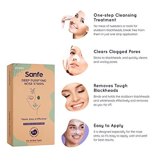 Sanfe Deep Purifying Nose Strips for Women & Men - With Fuji Green Tea & Witch Hazel extracts | Removes Whiteheads | Blackheads and cleanses pores (Pack of 6) | Instant Result - Image 4