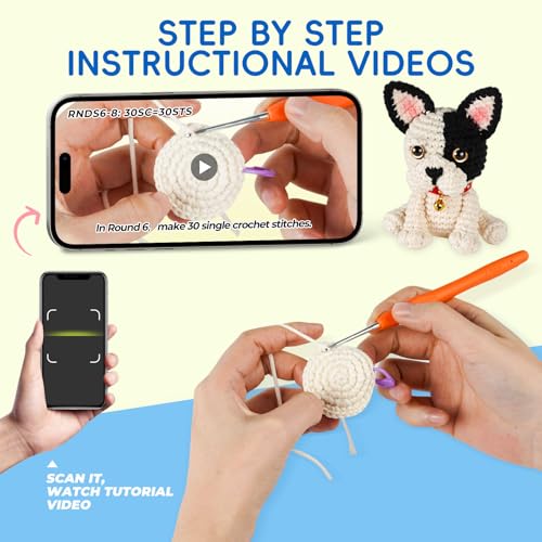 Image of Gipony Crochet Kit for Beginners Animal,Crochet Animal Kits,Crochet Pet Toys Kits,Learn to Crochet with Step-by-Step Video Tutorials,Beginners Crochet Kits for Adults(2 Pack French Bulldog)