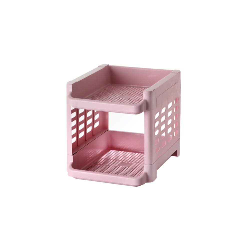 HWJX 4-Tier Plastic Storage Rack Box Stand Stacking Stackable Basket Storage Organize (B, 2-Tier)