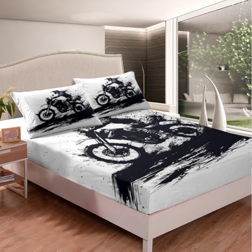 Feelyou Cool Motocross Fitted Sheet Twin Size Dirt Bike Bed Sheet Set Ultra Soft Motorcycle Racer Fitted Sheet for Kids Boys Girls Extreme Sports Bed Cover Room Decor Motorbike Bed Set - Image 2