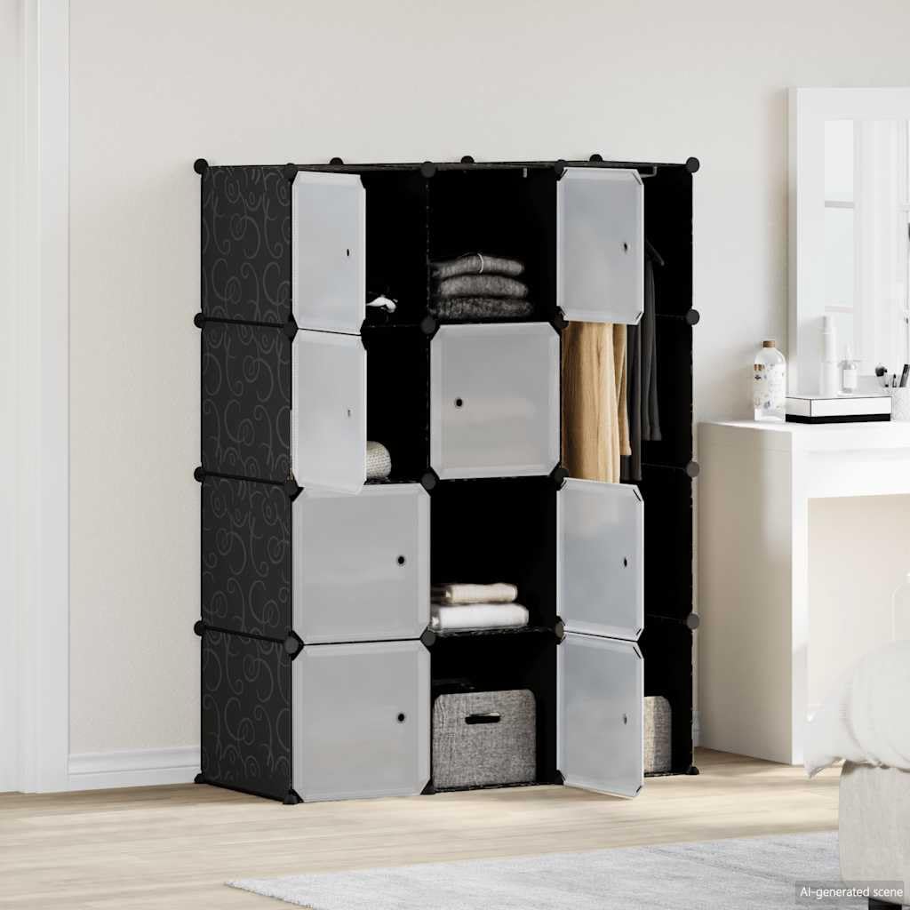 Armoire modulaire 9 compartiments 109x36,5x143 cm noir et blanc