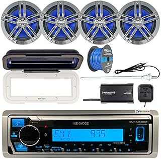 Kenwood Single DIN Marine Bluetooth Receiver, Radio Cover, 4X Enrock Marine 2-Way 6.5"