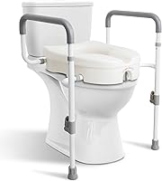 Vista 1 de Asiento de inodoro elevado con asas para ancianos – Elevadores de asiento de inodoro para personas mayores con brazos acolchados ajustables
