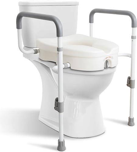 Asiento de inodoro elevado con asas para ancianos  Elevadores de asiento de inodoro para personas mayores con brazos acolchados ajustables  Asiento