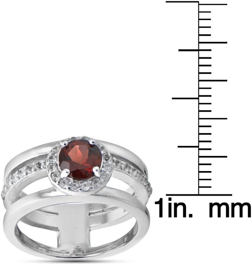 Ice Gems Sterling Silver African Garnet and White Topaz Three Row Halo Ring - Image 3