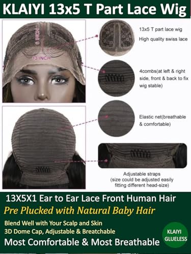 Image of KLAIYI Ombre Brown Body Wave Lace Front Wigs Human Hair Highlight Balayage 13x4x1 T Part Ear to Ear Lace Wig Pre Plucked with Baby Hair Easy to Wear and Go Wigs for Black Women Natural Hairline 20Inch