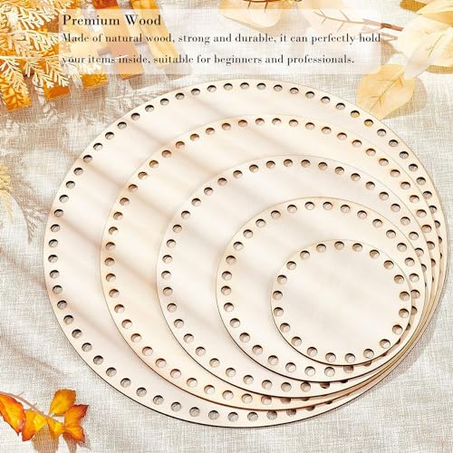 Image of 5 PCS Wooden Crochet Bag Bottom, Circle Wooden Basket Bottom Wooden Base Shaper Blank Crochet Base for DIY Basket Craft Weaving Making Supplies