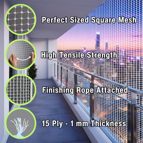 Image of ARMORX White Anti-Bird Net UV-Stabilized HDPE Multi-Filament Net with Installation Kit & Tying Ropes Attached - White - 10ftx50ft