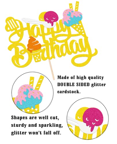 Ice-Cream Happy Birthday Cake Topper, Ice Cream And Popsicle Cake Decor, Summer Birthday Party Supplies, Summer Ice Cream Themed Party Decorations Kids Birthday Party Supplies #TOP2