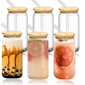 LMHEJING 6 Pieces 20oz Beer Can Glass with Lids and Straw, Glass Cups Reusable Beer Can Glass for Pop Beer or Iced…