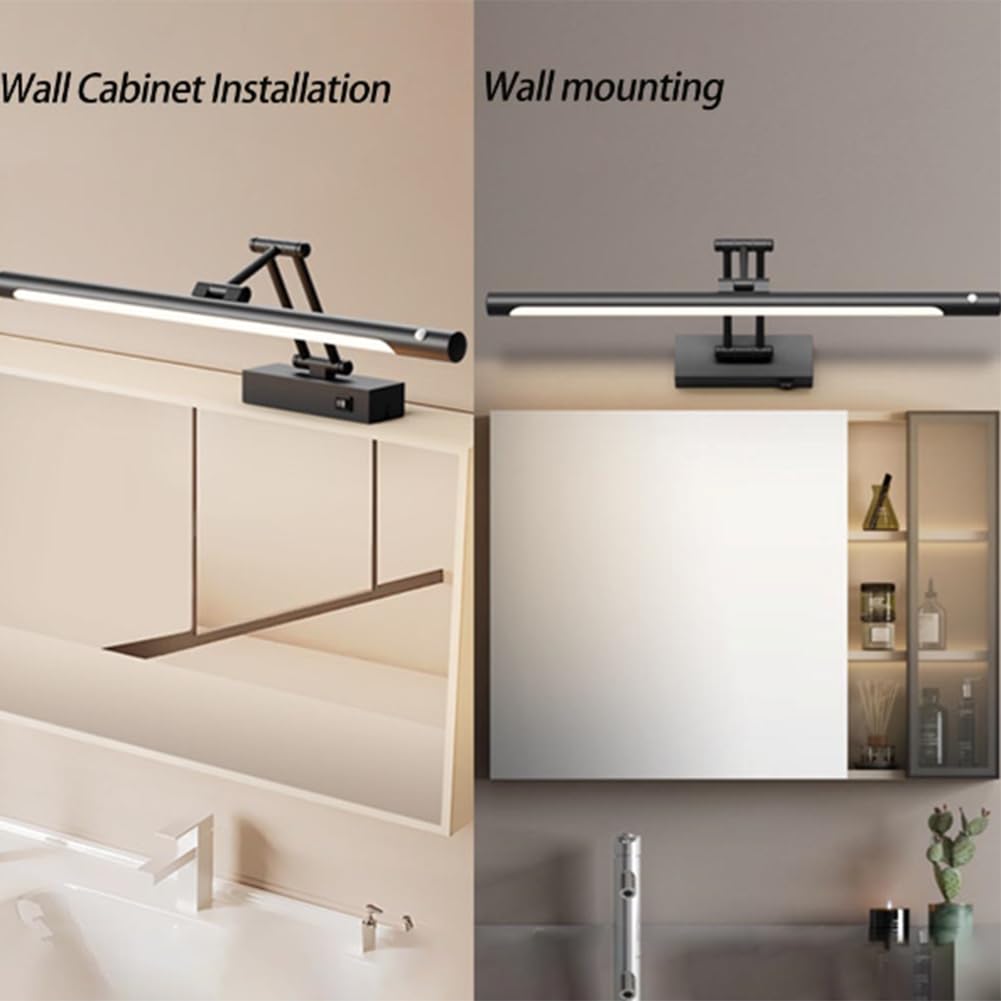 Lampada a Specchio LED Bagno 60CM Lampada da Bagno Rotante Luce da Parete Impermeabile Lampada da Parete Dimmerabile Rilevatore di Movimento Luce Parete Orientabile Sensore Luce Indoor