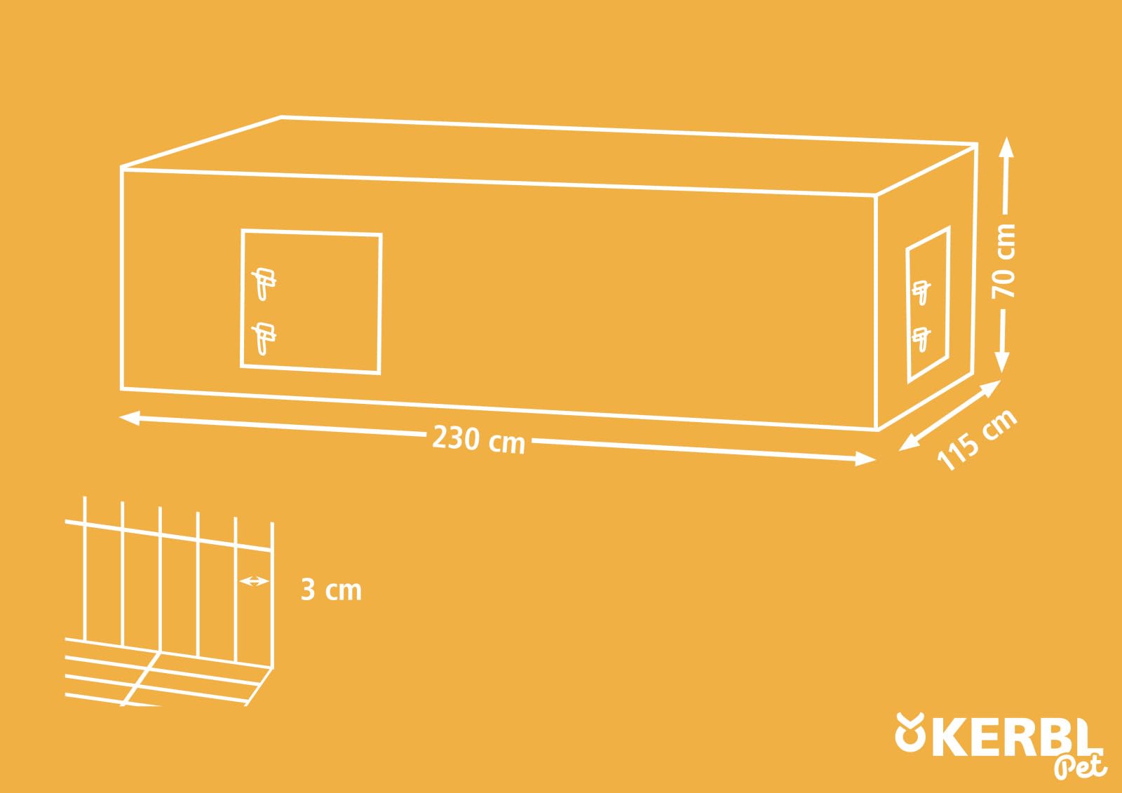 Kerbl Pet Freigehege mit Ausbruchsperre, 230 x 115 x 70 cm, mit Sonnenschutzabdeckung, 4 x seitlichen Türen, langlebig