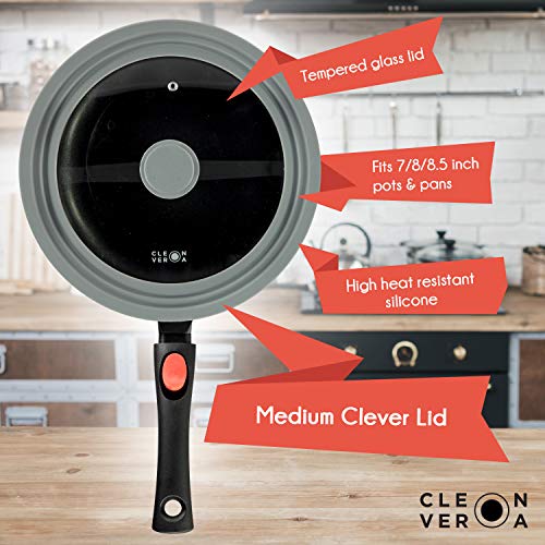 Cleverona Clever Lid - Universal Pan Lid - Medium fits 7/8/8.5 inch pans - Dark Grey - Thumbnail 2