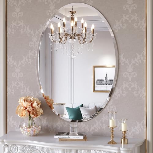 10 Stunning Options for the Best Oval Bathroom Mirrors 2 Mestikits Frameless Oval Mirror, 24x32 Inch Beveled Bathroom Mirrors for Over Sink, Tempered Glass Oval Mirrors for Vanity, Living Room, Bedroom, Entryway