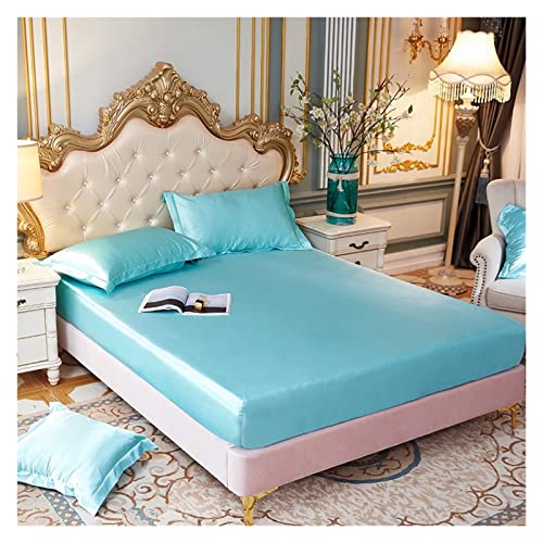 Sabanas Seda Juego de sábanas de satén puro de lujo for cama de matrimonio, sábanas de cama sedosas de gama alta for el hogar, funda de almohada, sábana bajera individual doble con banda elástica(Tian