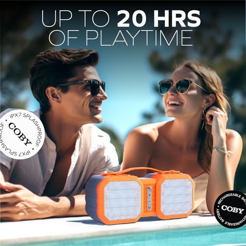 Image of Portable Bluetooth Speaker, Outdoor Water-Resistant, FM Radio, TF Card, USB | Rechargeable Battery w / 7HR Playtime; 10W, Aux Input, 33FT Wireless Range, Built-In Mic for Calls, Rugged Strap, Phone Stand