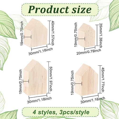 Olycraft DJEW-WH0034-57A-US13 12Pcs 4Sizes Unfinished Wooden House Shaped Blocks Arrow Shape Wooden Tray Plates Blank Wooden Cutouts Farmhouse Wooden Craft thumb #1