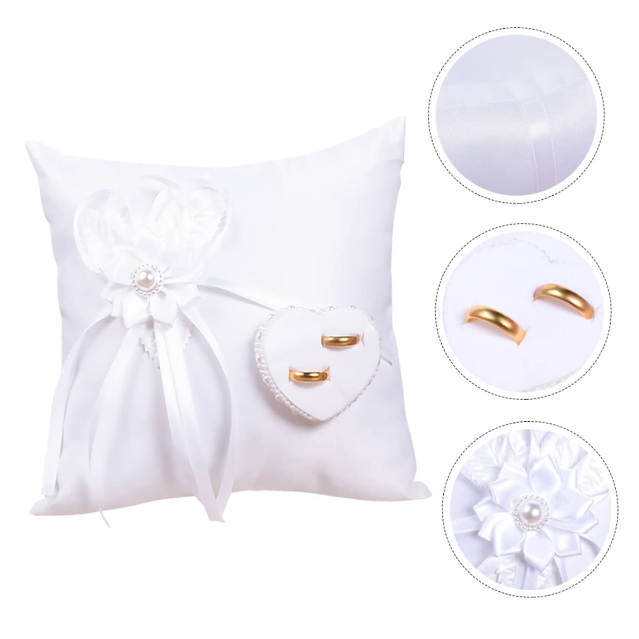 Cabilock Lot De 3 Coussins pour Alliances Décoration De Mariage Cérémonie Fiançailles Rustique en Polyester Blanc