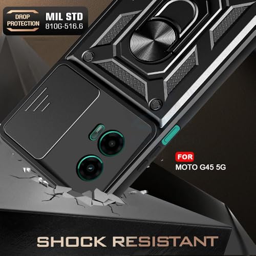 Image of Luxe Back Cover for Motorola G34 5G / Motorola G45 5G | D10 Tough Armor | Sliding Camera Shield | 360 Protection | Kickstand Ring Holder | Military-Grade Shockproof Bumper