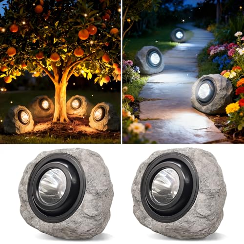 yulloyello Solar Rock Lights Outdoor,Solar Ash Gray Garden Stone Spotlights
