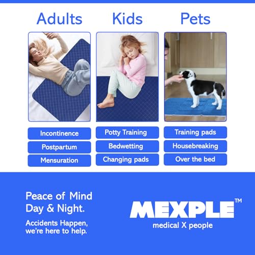 Image of MEXPLE PeeMAXX Cotton Adult Reusable Classic Bed Washable Underpad for Elderly, Heavy Absorbency (34 X 36 Inches) | Leak Proof 4 Layer Design Protects Surfaces for Incontinence Patients