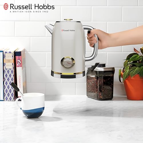 Image of Russell Hobbs TrueTemp 1.8L 1500W Retro Electric Kettle | Fast Boil, Stainless Steel, Analog Temp Display Dial, Wide Mouth | Cool-Touch Handle, Auto Shut-Off, Boil Dry Protection | RJK1800