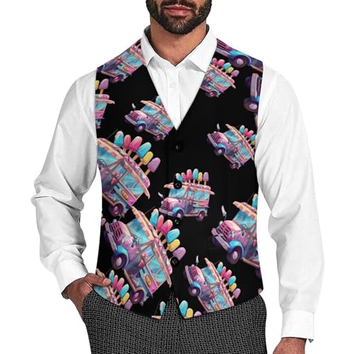Ice Cream Truck Driver Men's Suit Vest Waistcoat Vests Formal Dress with 2 Pockets for Business Casual Tuxedo