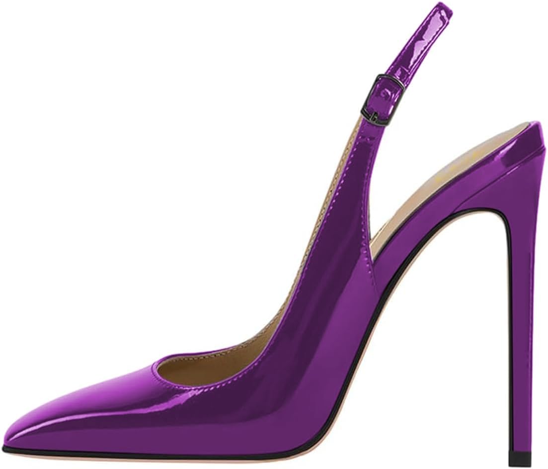 FOWT Women Square Toe Stiletto Pump Glossy High Heel Slingbacks Fashion Summer Parties Wedding Dress Shoes Size 4-16 US