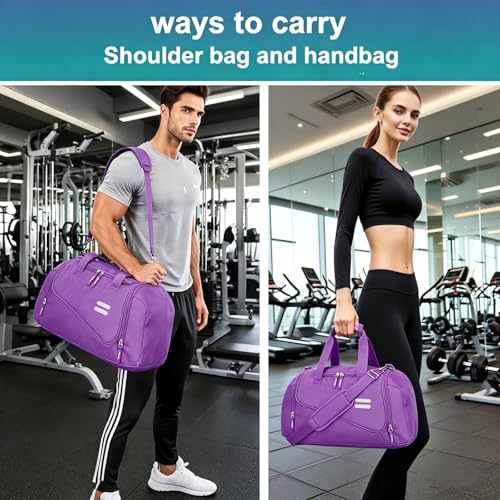 Image of Gym Bag for Men & Women - 30L Duffel Bag with Shoe Compartment, Weekender Water Resistant Duffle Bag for Travel, Sports, Fitness & Workouts, Purple
