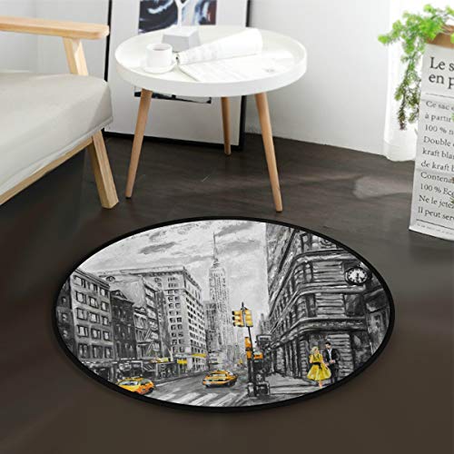 Mnsruu Tapis rond tendance New York City pour salon, chambre à coucher, 92 cm de diamètre