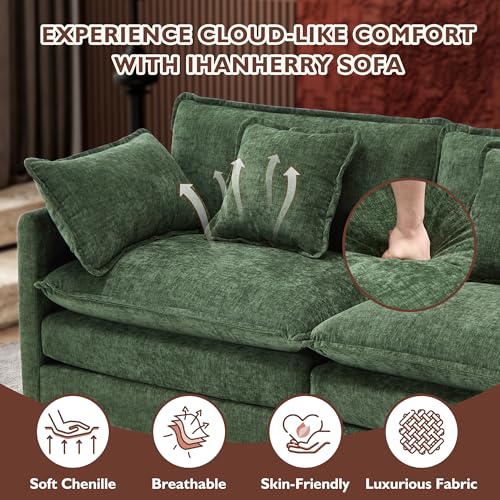 Image of Ihanherry Cloud Sofa 77 Inch Loveseat, Modern Sectional Couch, 2-Seats Sofa for Living Room Bedroom and Apartment, Comfy Double Layer Upholstered Seat Cushion, Breathable Chenille Fabric, Green
