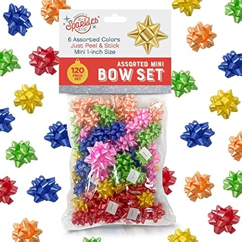 Season 4 Sparkles Wrapping Bows for Gifts - 120 pcs Set Small Holiday Gift Bows - Mini Gift Bows For Presents - Mini Bows For Gift Wrapping And Crafts in 6 Assorted Colors Cover