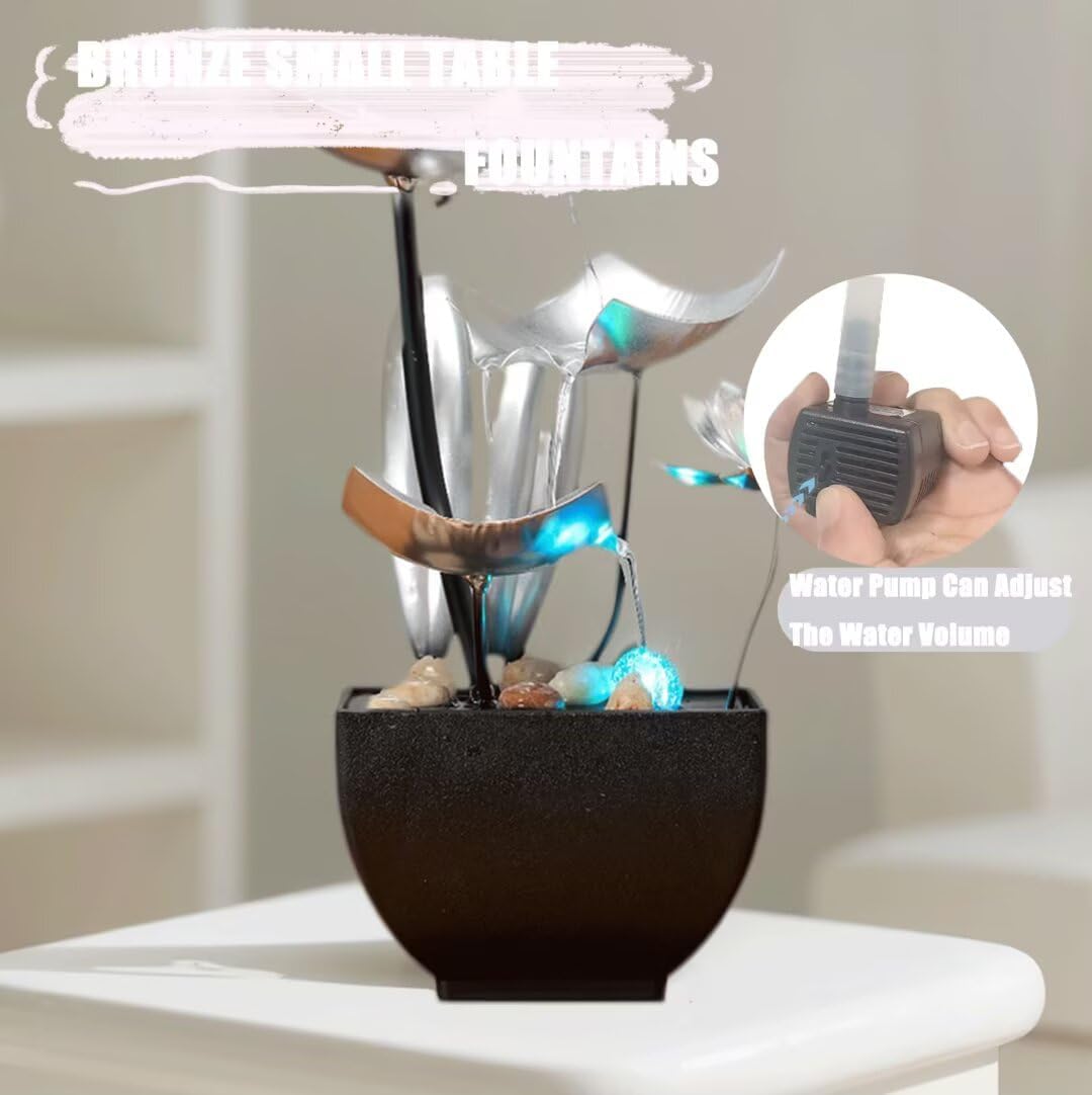 Tabletop Fountain Fountain Water Feature for Zen Home Decor: Deep Basin & Natural River Rocks - Zen Relaxation for Office, Living Room Silver