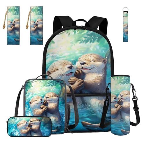 Cute Otter Kids Backpack Set Large Capacity 17 Inch Bookbag for Boys 12-14 14-16 with Lunch Box 7 Pcs Boys School Bag Set for Elementary Middle School Teens Book Bags2