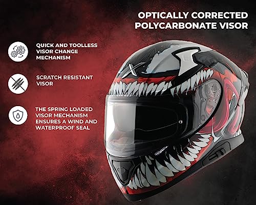 Image of Axor Apex Marvel Venom Full Face Motorbike Helmet, Premium Graphic Finish with Sporty Aerodynamic Design - Black Red - XL