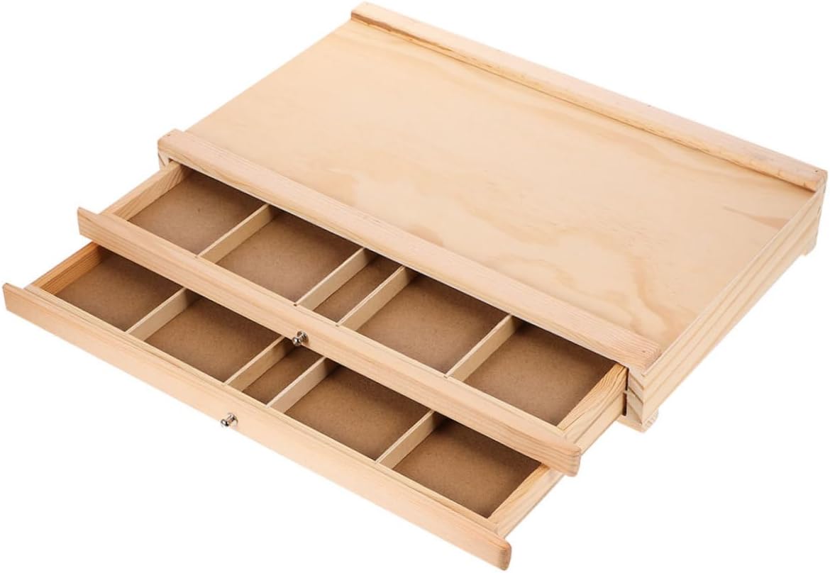 Angoily Wooden Pencil Box Drawer for Artists Multi-layered Storage Organizer for Painting Supplies Portable Wooden Marker Pen Storage Container for Outdoor Sketching