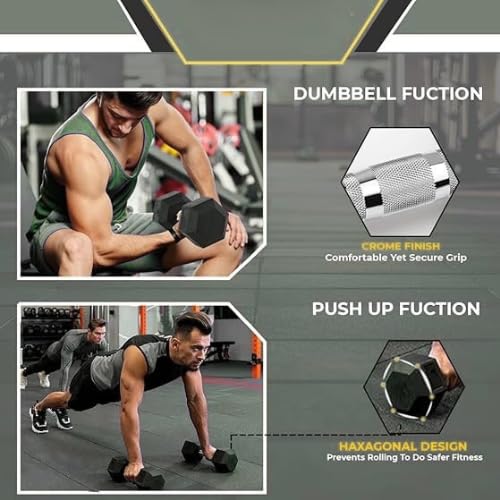 Image of Hexa Dumbbell 5X2 Kg | Solid Rubber Coated Weights for Home Gym Workouts | Anti-Slip Grip Dumbbell Pair for Men & Women | Strength Training Fitness Gear (10 Kg pair)