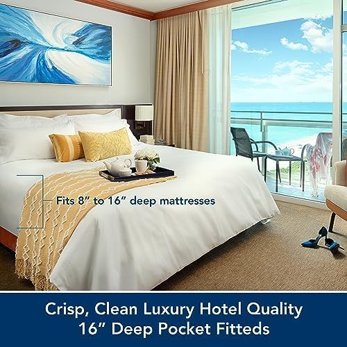USA Bedding Luxury Hotel Quality Sheets, 72% American Long Staple Cotton & Poly Percale Blend. Crisp, White, 4 Piece Queen Deep Pocket Fitted Flat Sheet, 2 Standard Pillowcases.100% Made in The USA. - Image 5