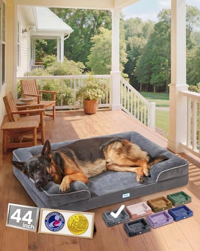 OhGeni Orthopedic Extra Large Dog Bed Couch, Memory Foam, 44-inch (Gray)
