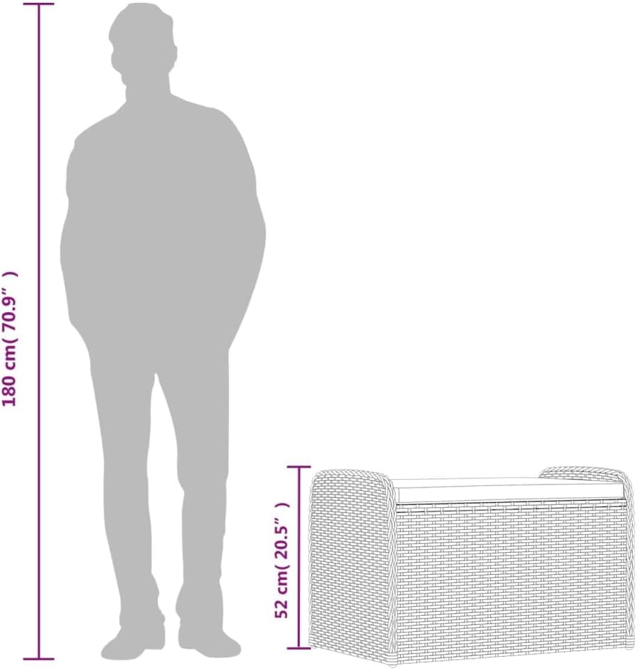 vidaXL Outdoor Garden Storage Bench with Cushion - Weather- Black Poly Rattan, Padded Seat, UV Protection, Easy Maintenance, 31.5"x20.1"x20.5"