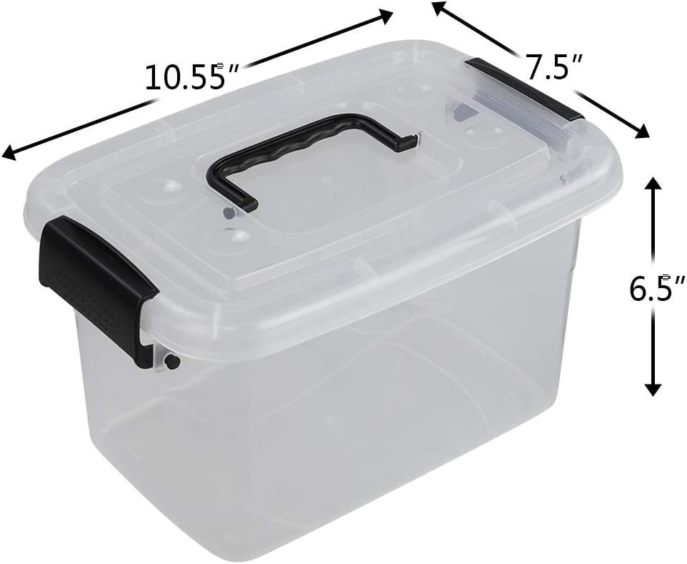 Ramddy 5 Quart Clear Plastic Bins with Lid, Versatile Latching Box with Black Handles, 6 Packs