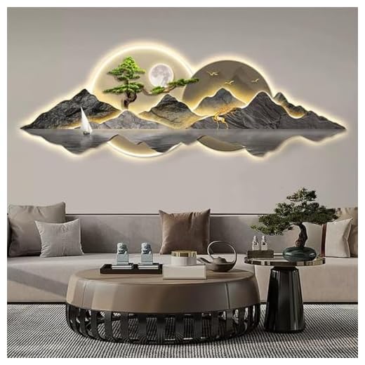 YUSHUN CHANG - Décoration Murale 3D avec Éclairage LED - Peinture Suspendue Moderne - Salle de Séjour - Art Murale 3D avec Éclairage LED