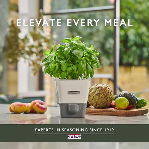 Cole & Mason | H105349 | Burwell Pot à Herbes Aromatiques avec Système D'irrigation Auto-Arrosage | Place pour 1 Pot | Blanc/Gris | 13,8 cm x 13,5 cm x 13,2 cm