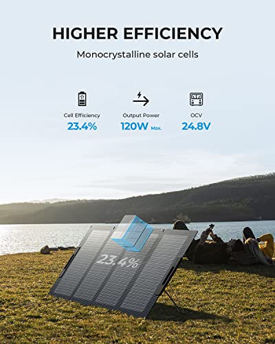 BLUETTI Solar Panel 120W for Portable Power Station EB3A AC2A AC50B AC70 AC180 AC200L Elite 200 V2 AC300 B300K, Foldable Solar Charger with Adjustable Kickstands for RV, Camping, Blackout - Image 3