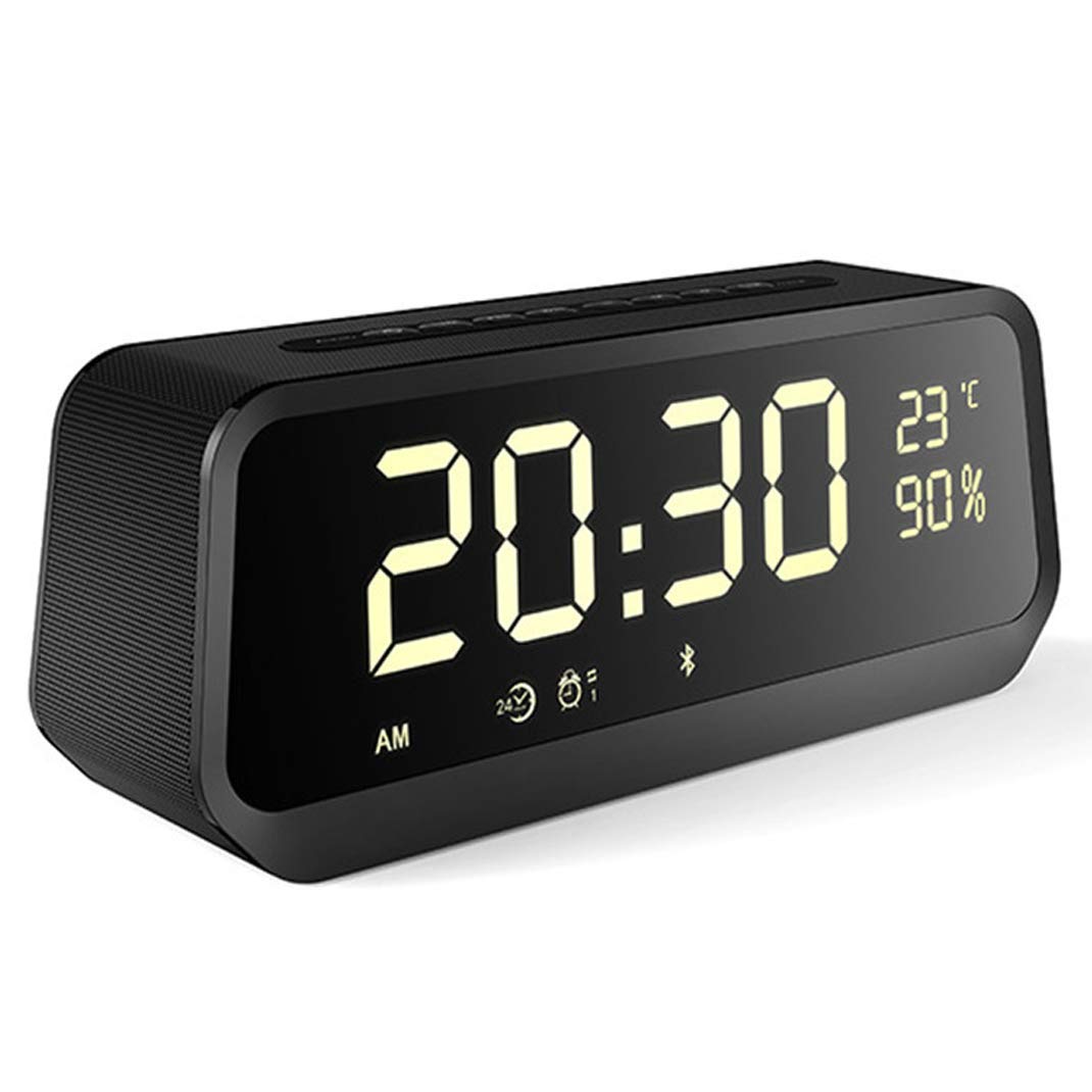 Altavoz Bluetooth inalámbrico Reloj Despertador con Espejo LED, Radio FM Reloj Despertador con Pantalla de Temperatura, Reloj Despertador Inteligente portátil con Brillo Ajustable (Negro)