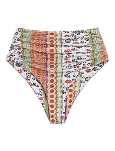Image of ZAFUL Women High Waisted Bikini Bottoms Ruched Swimsuit Bottom Tummy Control Bathing Suit Bottoms